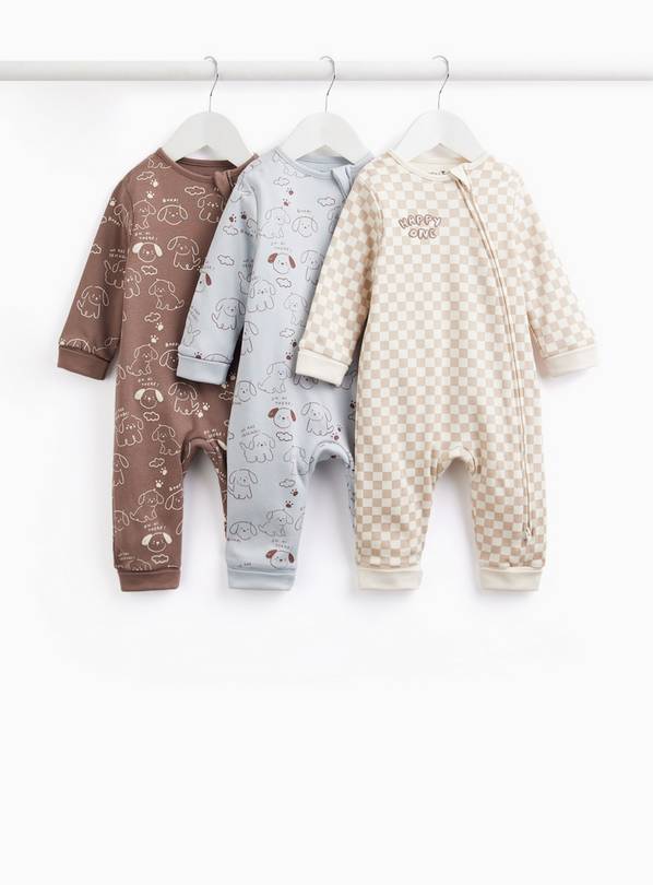 Dog Print Zip Sleepsuits 3 Pack 18-24 months